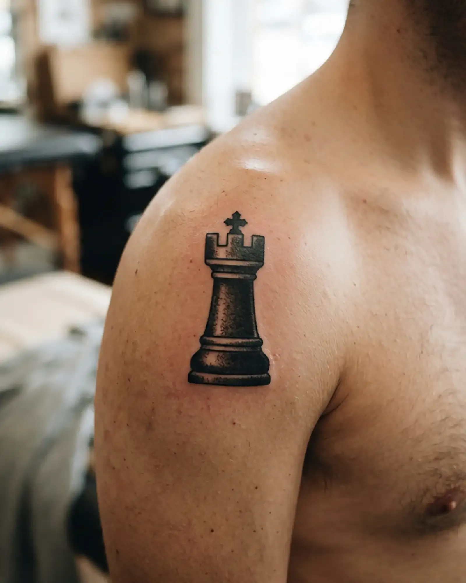 Ornate dotwork tattoo design of a chess queen in full regalia, crisp stipple technique on cream paper