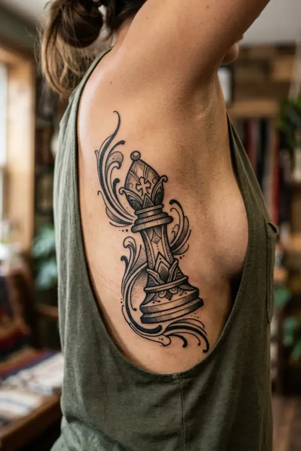 Schach-Tattoo an den Rippen, Nahaufnahme