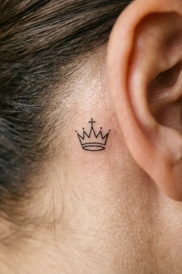 Chess tattoo behind the ear, fully healed