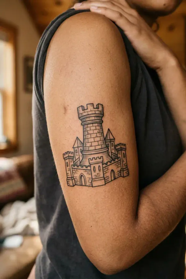 Rook and fortress wall tattoo, different angle