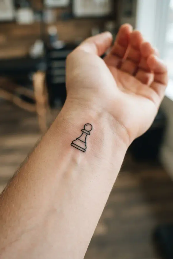 Chess tattoo on a slightly bent wrist
