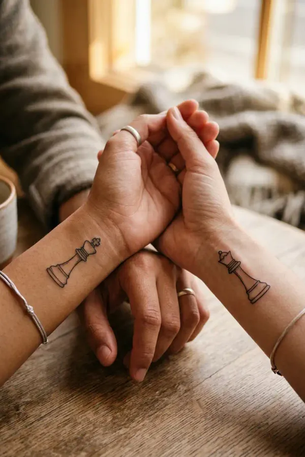 King and queen tattoo, hands clasped together