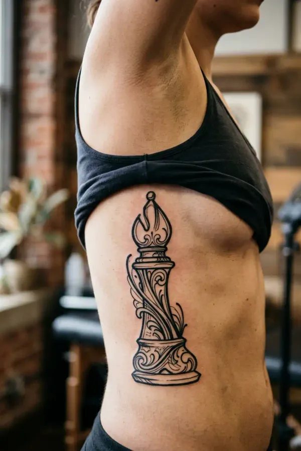 Schach-Tattoo an den Rippen, Arm angehoben