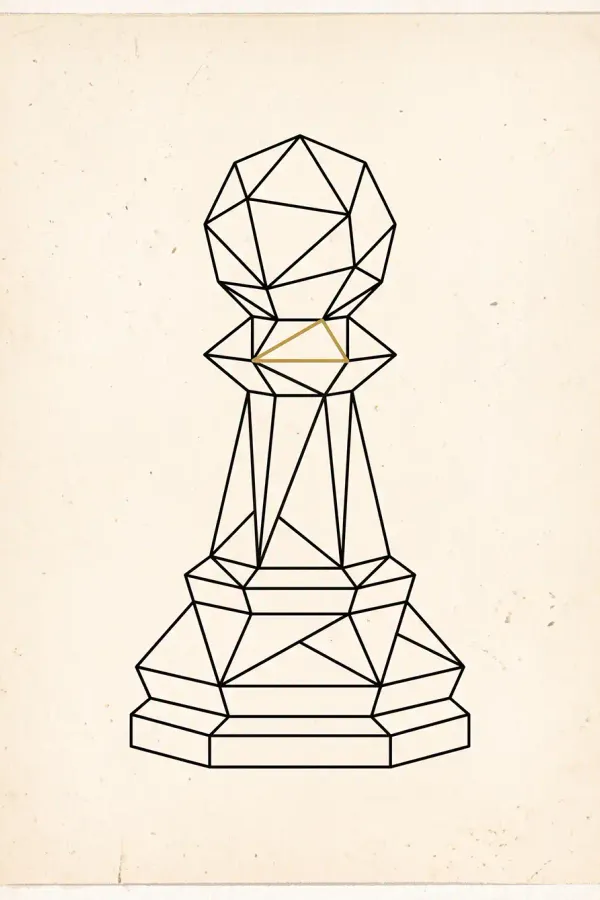 Geometric low-poly tattoo design of a chess pawn as a flash-sheet illustration