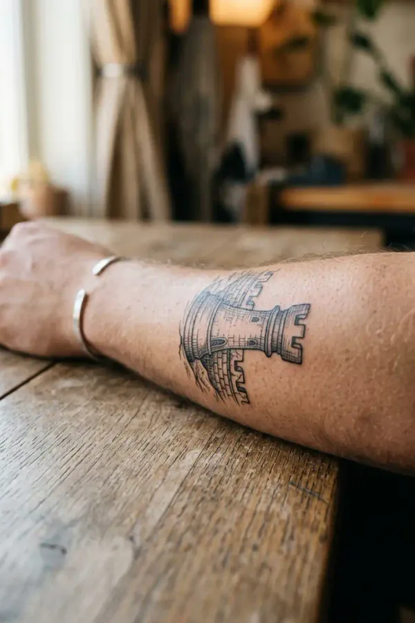 Rook tattoo on the forearm