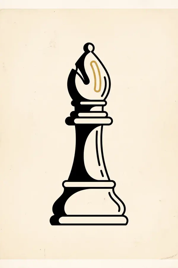 Blackwork-Tattoo-Design eines Schach-Läufers als Flash-Sheet-Illustration
