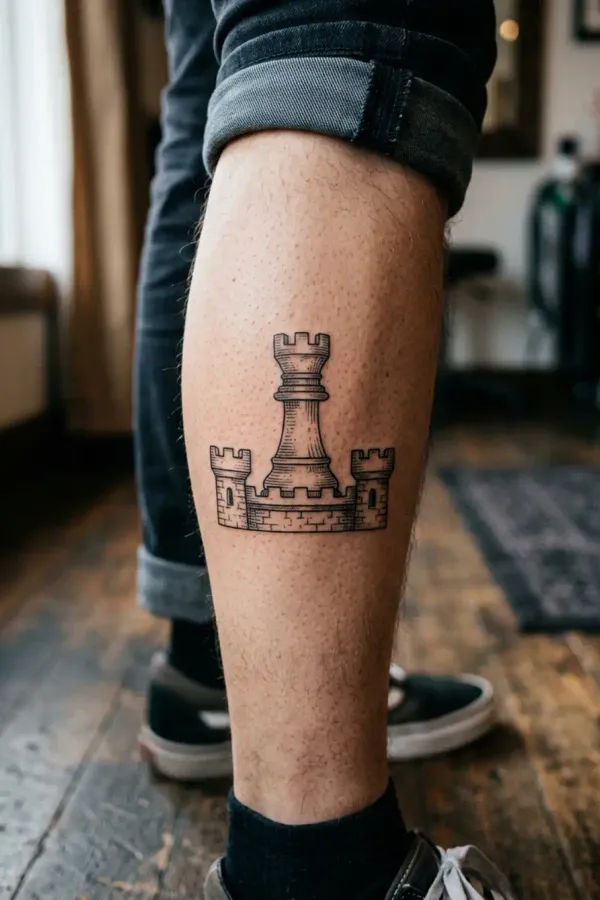 Rook tattoo on the calf