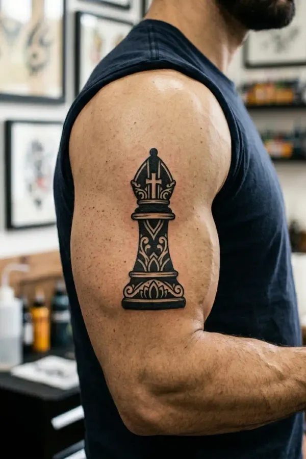 Blackwork Läufer-Tattoo am Oberarm