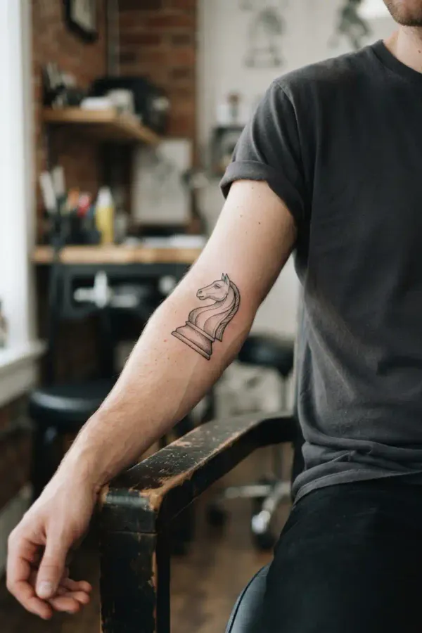 Chess tattoo on the forearm, wider shot