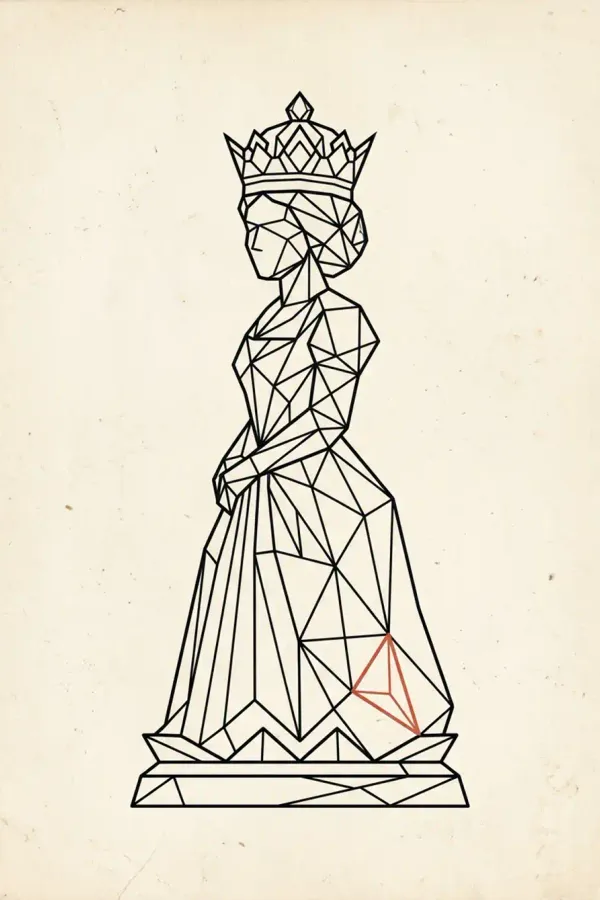 Geometric, figurative interpretation of the chess queen as a flash-sheet design