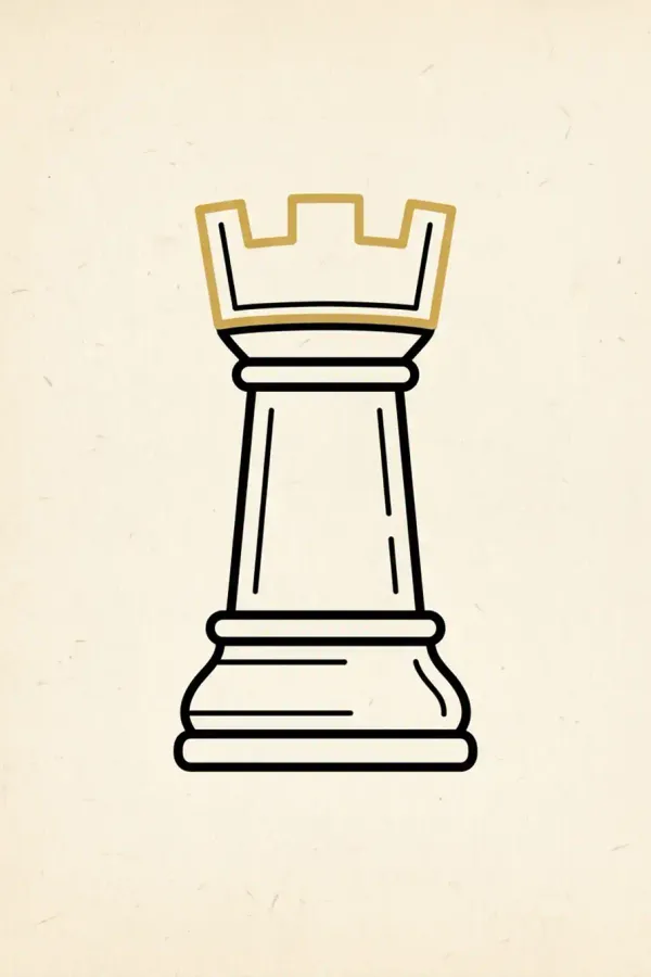Minimalist chess rook tattoo, fine-line flash design