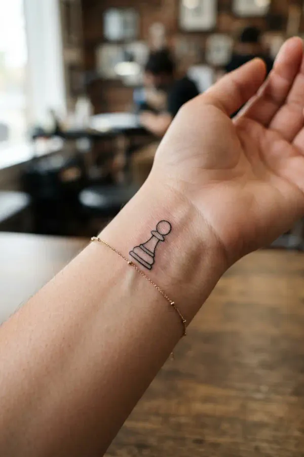Chess tattoo on the wrist under a bracelet
