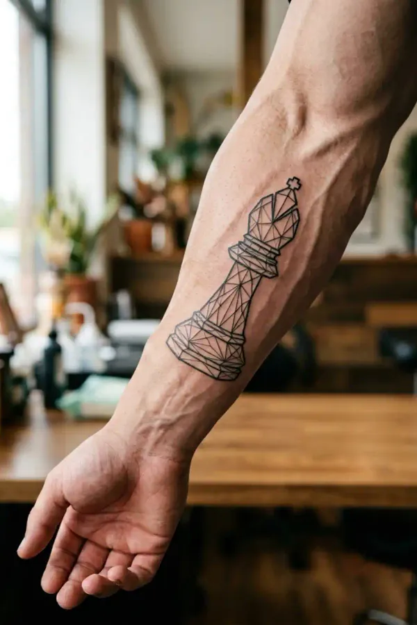 Geometric bishop tattoo on the forearm