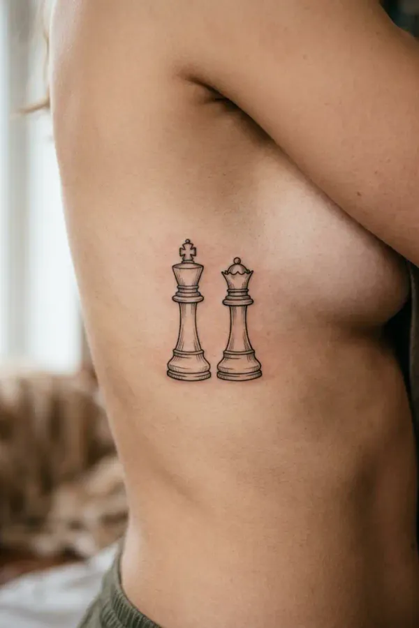 King and queen tattoo on the ribs