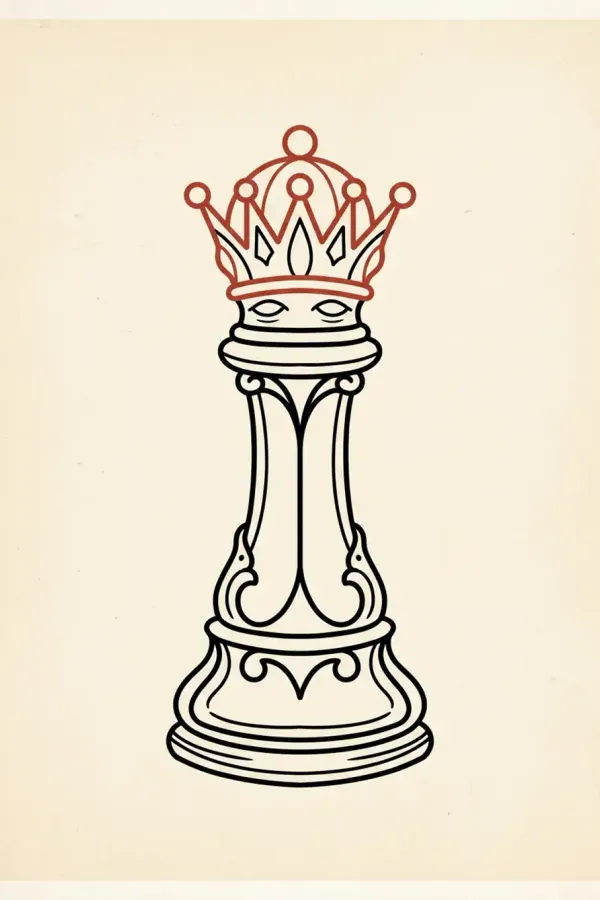 Minimalist chess queen tattoo, fine-line flash design