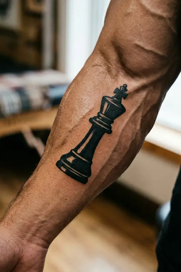 Blackwork Königs-Tattoo am Unterarm