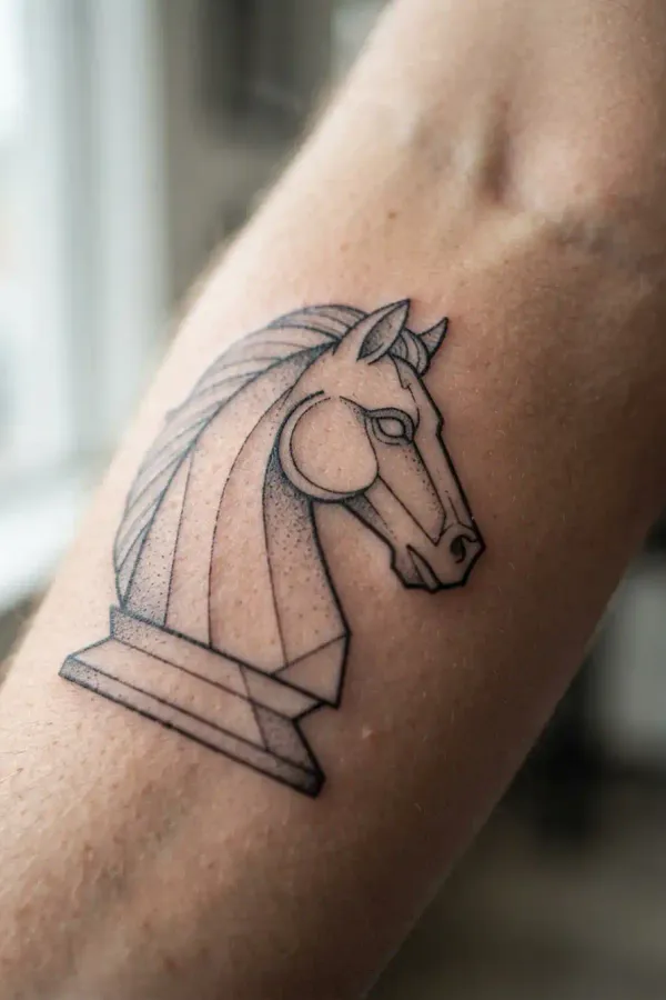 Macro shot of skin texture on a forearm chess tattoo
