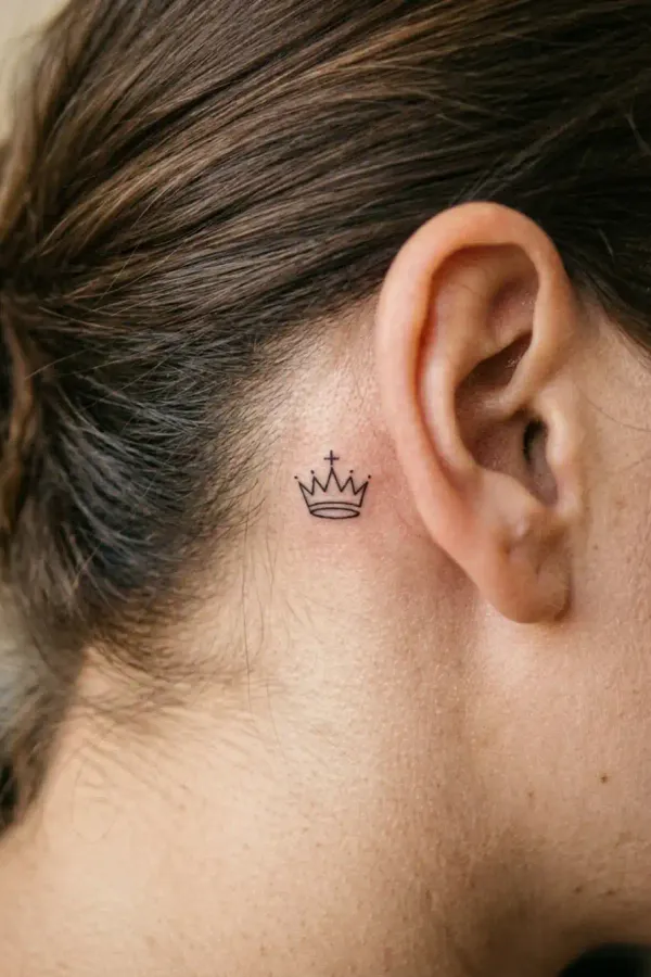 Chess tattoo behind the ear, close-up freshly done