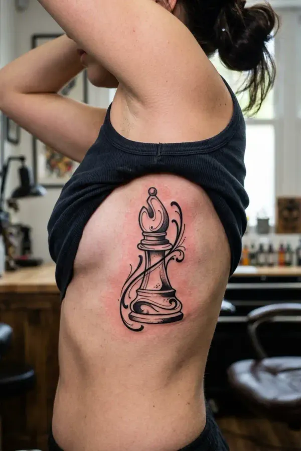 Schach-Tattoo an den Rippen, frisch gestochen